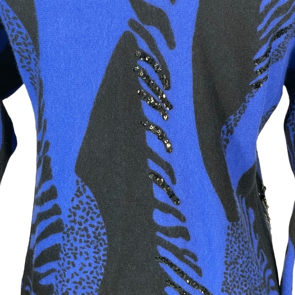Vintage 80’s Tiano Blue Black Wool Angora Sequin Embellished Sweater Sz M - Picture 9 of 11